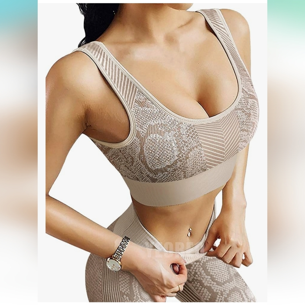 Brand new tan snake skin print gym outfit